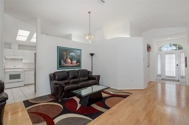 Interior, Kitchen, Living room, Pendant Lights, Wood Texture Flooring