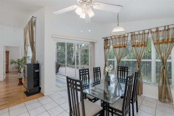 Dining room, Interior, Pendant Lights, Wood Texture Flooring