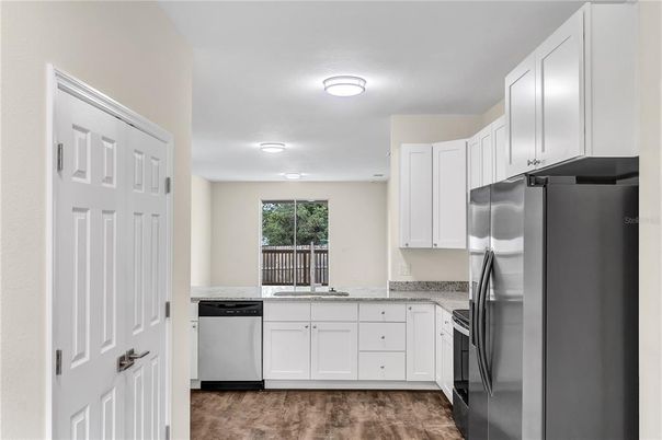 Interior, Kitchen, Stainless Steel Appliances, Wood Texture Flooring
