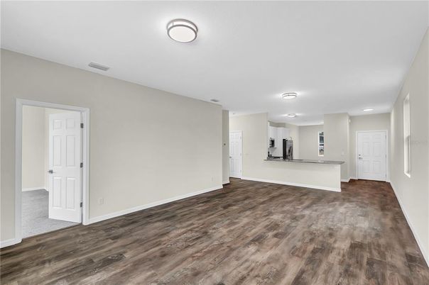 Empty room, Interior, Recessed Lighting, Wood Texture Flooring