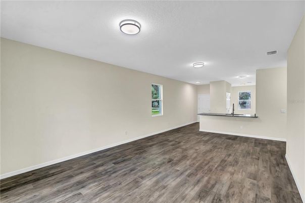Empty room, Interior, Recessed Lighting, Wood Texture Flooring