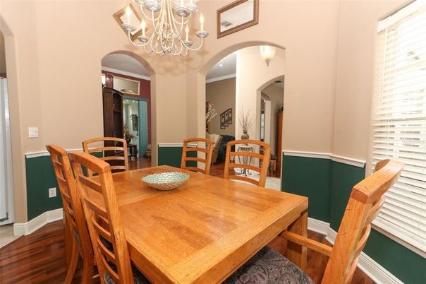 Chandelier, Dining room, Interior, Wood Texture Flooring
