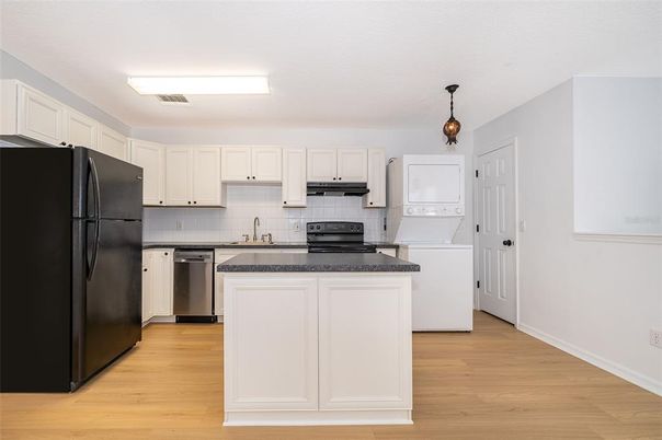 Interior, Kitchen, Pendant Lights, Stainless Steel Appliances, Wood Texture Flooring