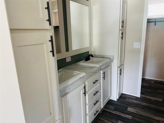 Bathroom, Dual Sink Vanities, Interior, Wood Texture Flooring
