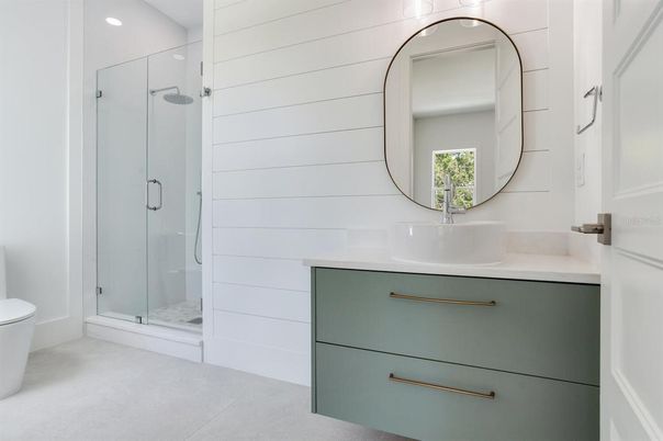 Bathroom, Glass Shower, Interior, Recessed Lighting