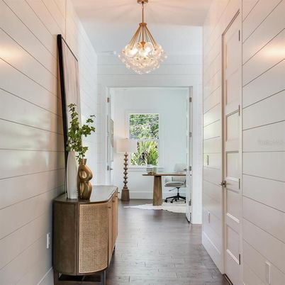 Chandelier, Home Office, Interior, Pendant Lights, Wood Texture Flooring