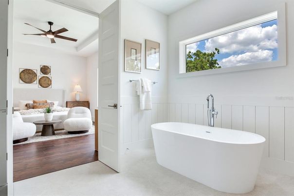 Bathroom, Free Standing Baths, Interior, Wood Texture Flooring