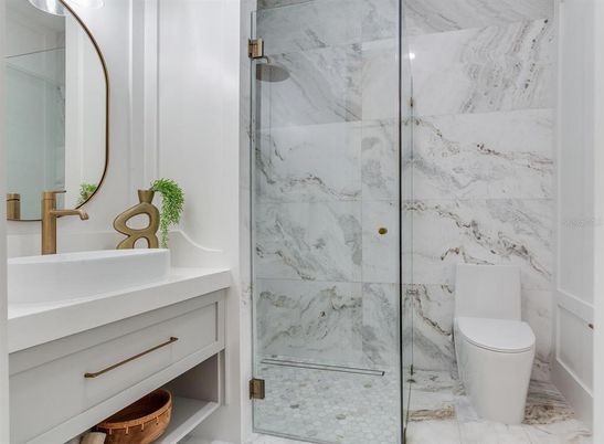 Bathroom, Glass Shower, Interior, Marble, Marble Walls