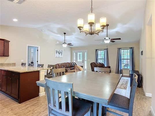 Chandelier, Dining room, Interior, Living room, Recessed Lighting, Wood Texture Flooring