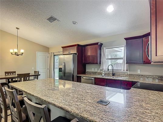 Dining room, Interior, Kitchen, Pendant Lights, Recessed Lighting, Stainless Steel Appliances