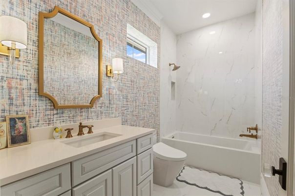 Bathroom, Interior, Marble, Marble Walls, Recessed Lighting
