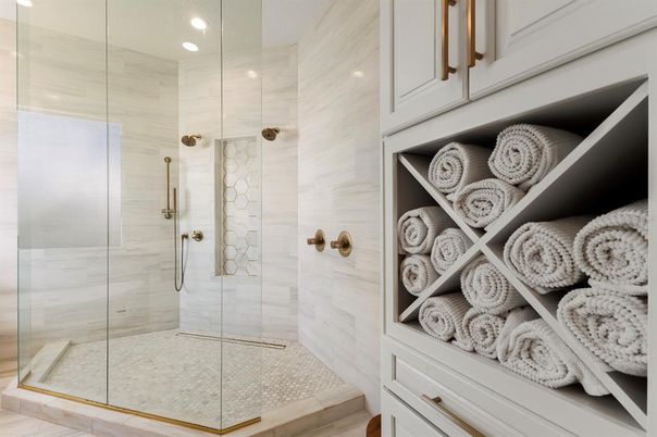 Bathroom, Glass Shower, Interior, Recessed Lighting