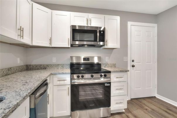Interior, Kitchen, Stainless Steel Appliances, Wood Texture Flooring