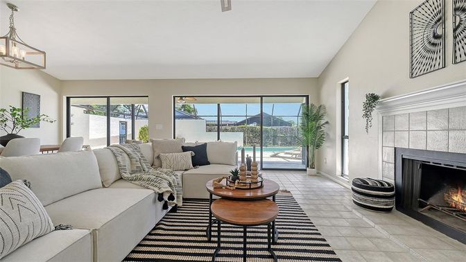 Fireplace, Interior, Living room, Pendant Lights