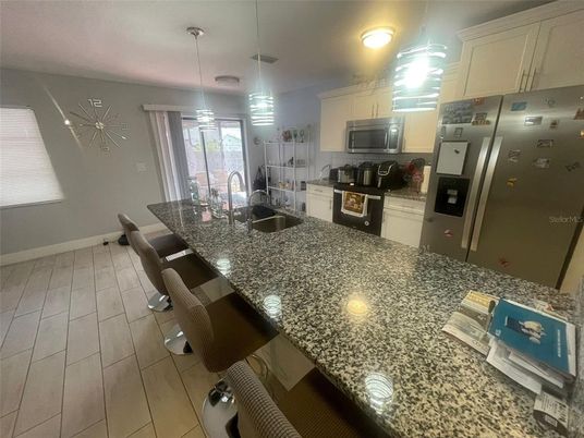 Dining room, Interior, Kitchen, Pendant Lights, Wood Texture Flooring
