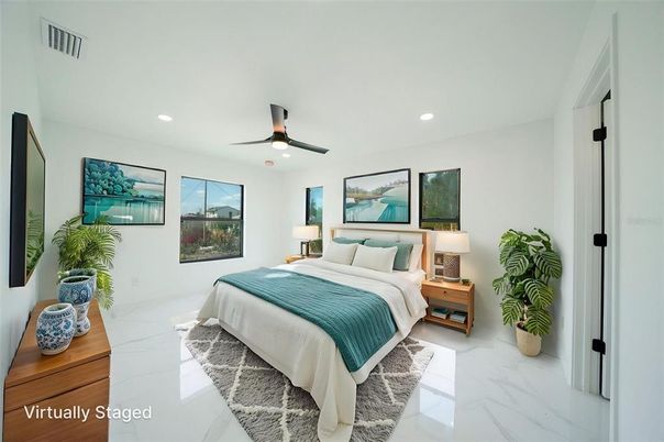 Bedroom, Interior, Marble, Recessed Lighting