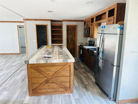 Interior, Kitchen, Recessed Lighting, Wood Texture Flooring