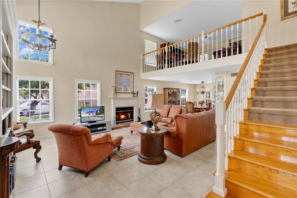 Chandelier, Fireplace, Interior, Living room