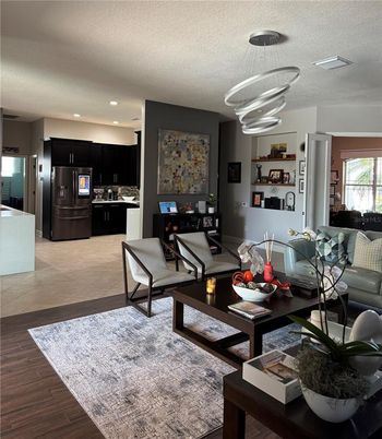 Interior, Kitchen, Living room, Pendant Lights, Recessed Lighting, Stainless Steel Appliances, Wood Texture Flooring