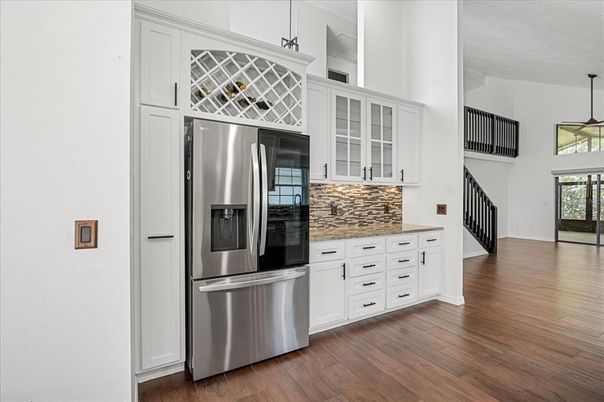 Interior, Kitchen, Pendant Lights, Stainless Steel Appliances, Wood Texture Flooring