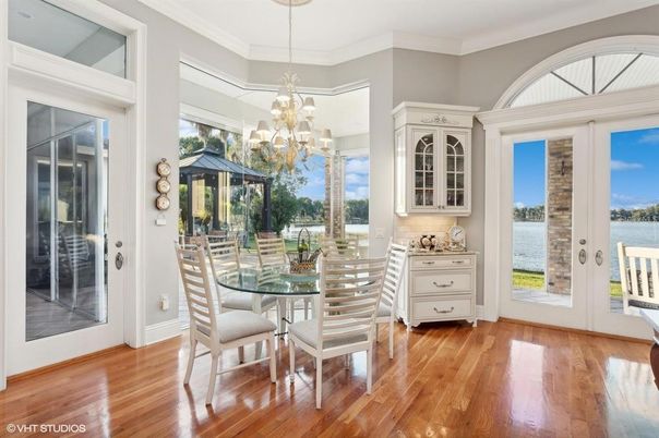 Chandelier, Dining room, Interior, Water, Wood Texture Flooring