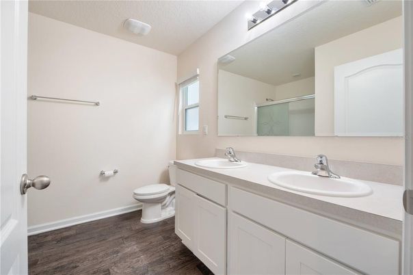 Bathroom, Dual Sink Vanities, Interior, Wood Texture Flooring