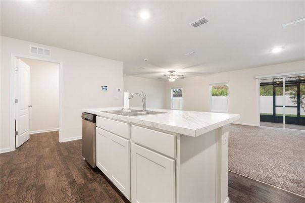 Interior, Kitchen, Recessed Lighting, Wood Texture Flooring