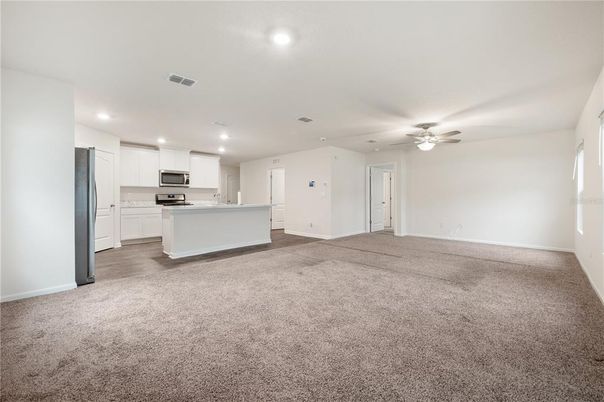 Empty room, Interior, Kitchen, Recessed Lighting, Stainless Steel Appliances