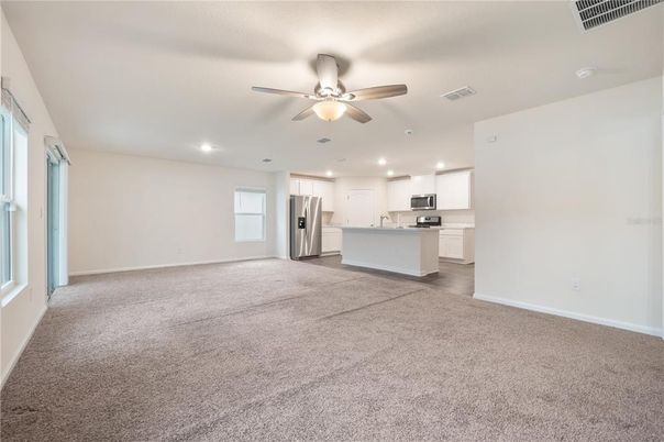 Empty room, Interior, Kitchen, Recessed Lighting, Stainless Steel Appliances