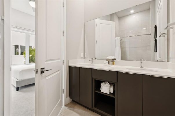 Bathroom, Dual Sink Vanities, Glass Shower, Interior, Recessed Lighting