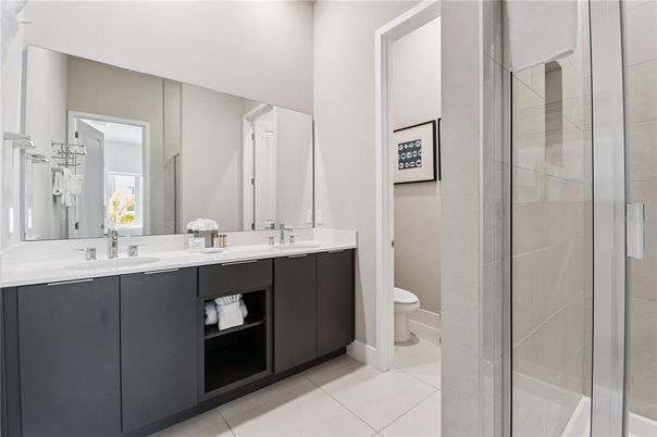 Bathroom, Dual Sink Vanities, Glass Shower, Interior