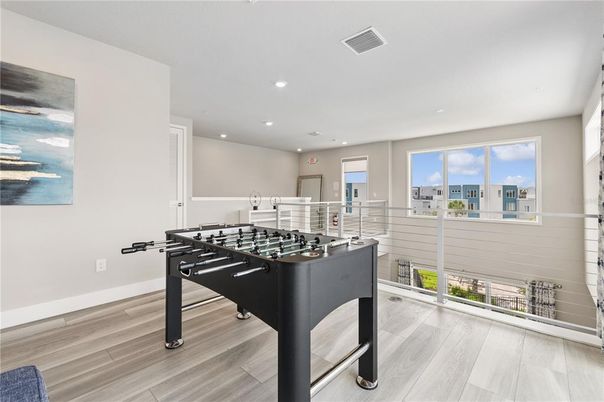Game Room, Interior, Recessed Lighting, Wood Texture Flooring