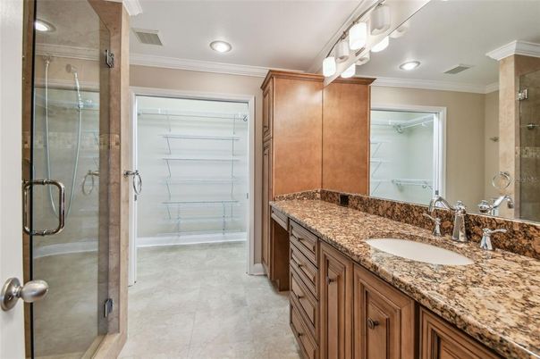 Bathroom, Dual Sink Vanities, Glass Shower, Interior, Recessed Lighting, Walk-in Closets