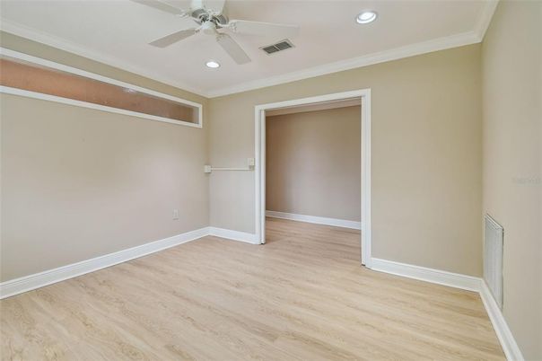 Empty room, Interior, Recessed Lighting, Wood Texture Flooring