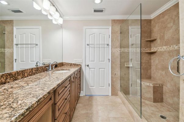 Bathroom, Dual Sink Vanities, Glass Shower, Interior, Recessed Lighting