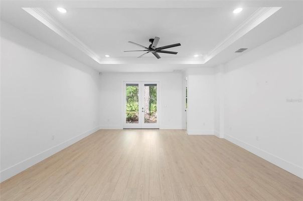 Empty room, Interior, Recessed Lighting, Wood Texture Flooring