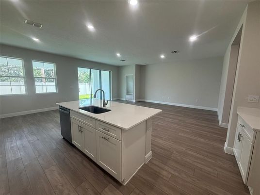 Interior, Kitchen, Recessed Lighting, Wood Texture Flooring