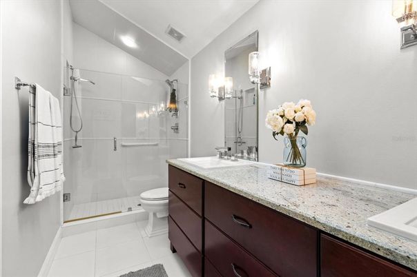 Bathroom, Dual Sink Vanities, Glass Shower, Interior, Recessed Lighting
