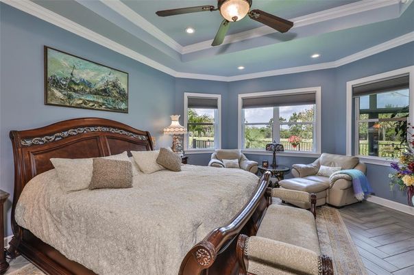 Bedroom, Interior, Recessed Lighting, Wood Texture Flooring