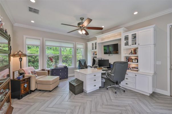 Home Office, Interior, Recessed Lighting, Wood Texture Flooring