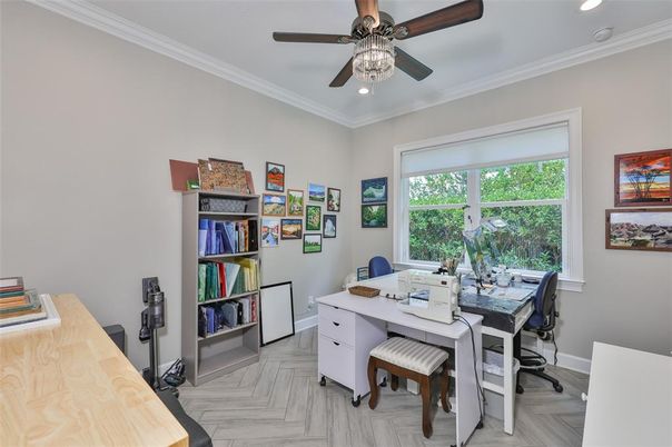 Home Office, Interior, Recessed Lighting, Wood Texture Flooring