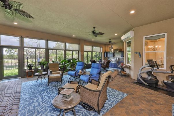 Chandelier, Fitness Equipment, Interior, Living room, Recessed Lighting, Sun Room
