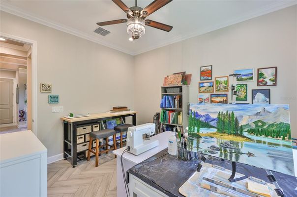 Home Office, Interior, Recessed Lighting, Wood Texture Flooring