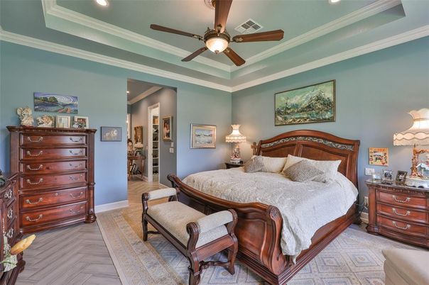 Bedroom, Interior, Recessed Lighting, Wood Texture Flooring