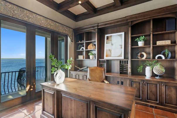 Home Office, Interior, Recessed Lighting, Water, Wooden Beams