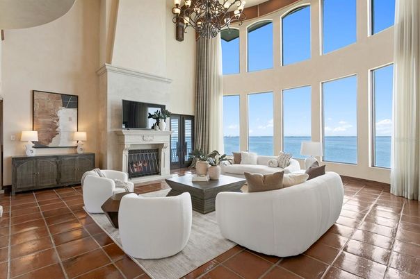 Chandelier, Fireplace, Interior, Living room, Water