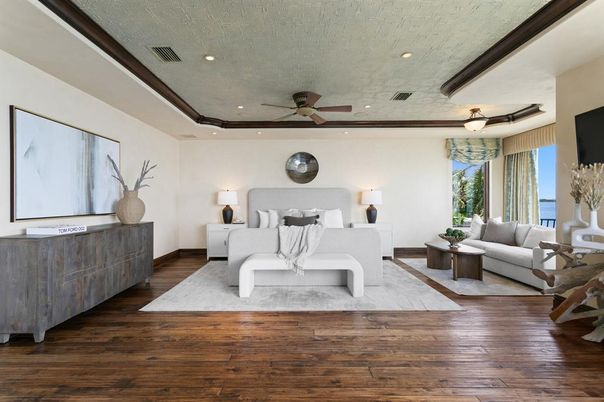 Bedroom, Interior, Living room, Recessed Lighting, Wood Texture Flooring