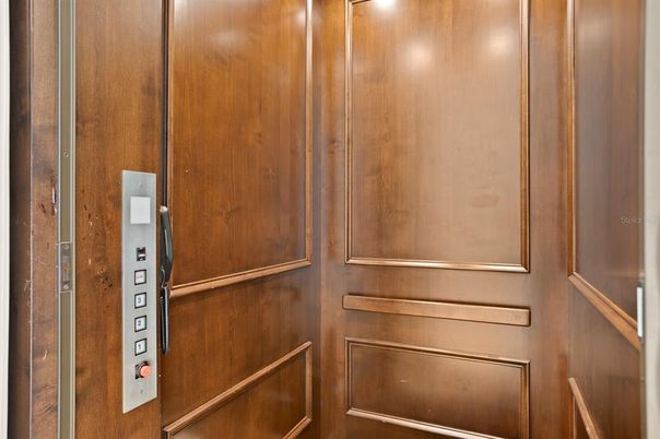 Elevator, Interior, Wooden Walls