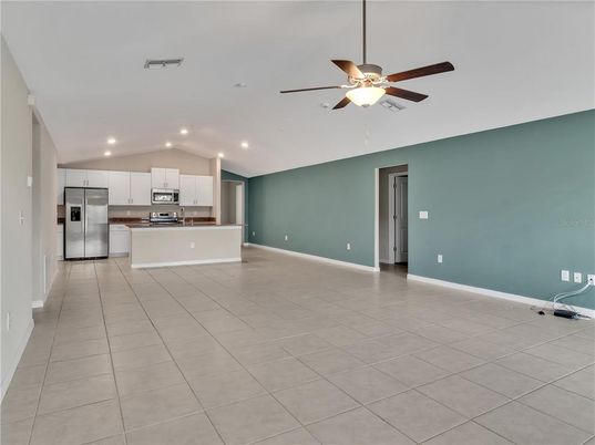 Empty room, Interior, Kitchen, Recessed Lighting, Stainless Steel Appliances