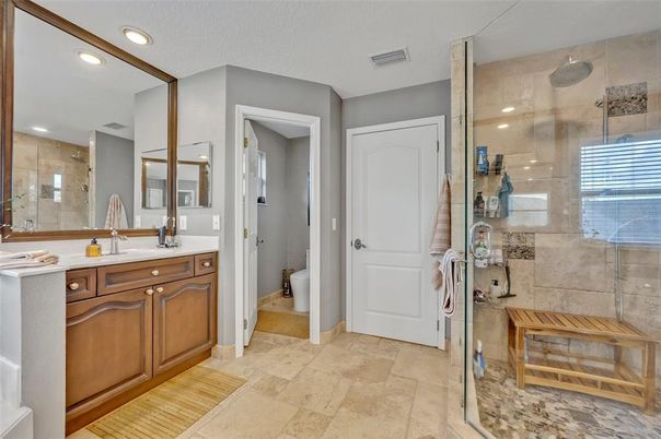 Bathroom, Glass Shower, Interior, Recessed Lighting